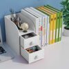 Hggzeg Desktop Bookshelf with Drawer, Small Countertop Bookcase Desk Organiser Office Supplies Storage Rack(White)
