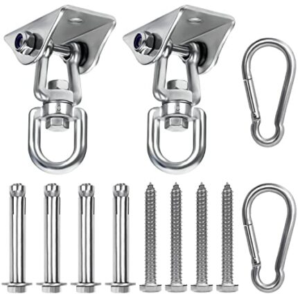 Belle Vous Heavy Duty Swing Hangers (2 Pack) - Stainless Steel 360 Degree Rotating Swivel Hooks with Screws - 400kg / 881lb Capacity for Concrete