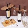 NBEADS 2 Pcs 2 Sizes Wooden Wine Bottle Brackets for Wine for Two Glasses and Bottle, Wood Wine Glass Holder Simple Wine Glasses Holder Rack for