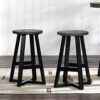 Walker Edison Rustic Metal and Distressed Wood Round Dining Stool, Pine, Grey, 24 Inch