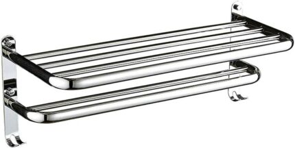 XHALERY Stainless Steel Towel Rack Bathroom Wall Mounted Storage Shelf with Double Towel Bar and Hook One-piece Thick Towel Rail 47.5CM (Size : 4