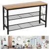 ALREMO HUANGXING - 3 Tier Shoe Rack Bench Shoe Storage Rack, Shoe Bench with Seat Beech Wood Top with Metal Frame for Hallway Living Roombathroom