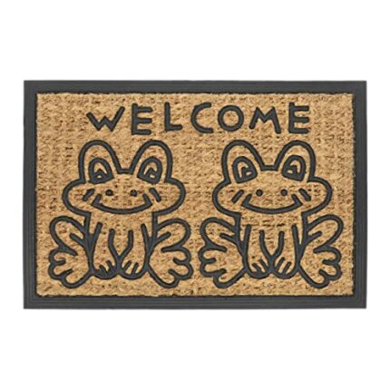 Relaxdays Butterflies Welcome Doormat, 40 x 60 cm, Door Mat Inside & Outside, Non-Slip Wiper, Coir, Coconut, rubber, Natural/Black