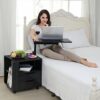 Emall Life Functional Swivel Bedside Table Adjustable Wooden Nightstand with Drawers, Wheels and Open Shelf (Black Walnut)