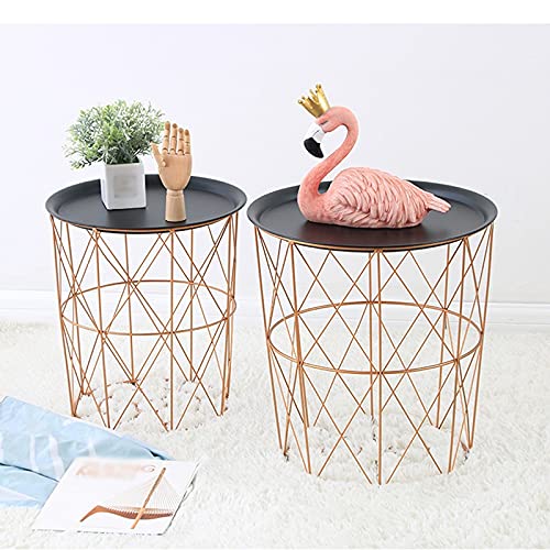 JYDQM Iron Bedside Table Minimalist Metal Small Table Bedroom Personality Small Coffee Table (Color : Rose gold+white, Size : L)