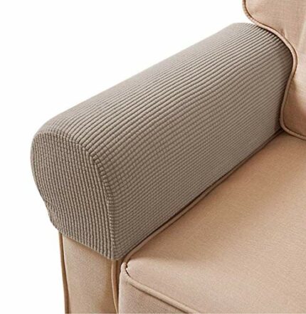 Arm Rest Covers Set, Pack of 4 Stretch Armchair Arm Covers Soft Polyester Arm Caps Non Slip Furniture Protector For Chair, Sofa, Couch(Sand)
