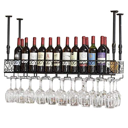 PIBM Stylish Simplicity Wine Rack Wine Rack Adjustable Height, Ceiling Mounted Hanging Wine Bottle Holder Metal Iron Wine Glass Holder High Cup H
