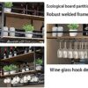 EYLINK Rustic Hanging Wine Rack, Industrial Ceiling Mount Shelf, 2 Tier Vintage Display Wine Storage Holder with Stemware Glass Shelf and Guard R
