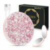 QearFun Luxurious Rhinestone LED Lighted Compact Mirror, Bling Portable Travel Makeup Jeweled Mirrors, 3.5 inch Rechargeable Mini Magnifying Pock
