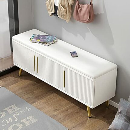 Indoor Entryway 3-Door Shoe Rack Bench, PU Seat Cushion And Hidden Storage Space, for Porch, Floor Corner, Living Room And Bedroom, Load 150Kg, 9