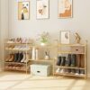 Simple Trending 5-Tier Stackable Shoe Rack, Expandable & Adjustable Shoe Organizer Storage Shelf, Wire Grid, Gold