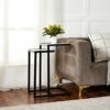 Penguin Home Set of 2 White Real Marble Side Table with Black C Shape Metal Stand Stylish Modern Coffee End Bedside Table Bedroom Living Room Off