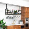 EYLINK Wall Shelf Hanging Wine Rack/Wine Glass Rack,Ceiling Shelf,Wall Decoration Storage Rack With Guardrail,Two Styles Of Cup Holder,Easy To In