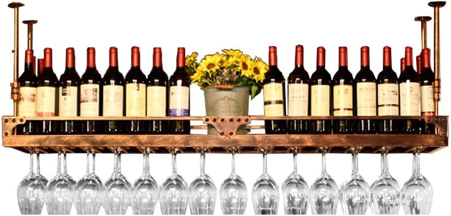 Qunine Wine Racks Adjustable Height, Ceiling Mounted Hanging Wine Bottle Holder Metal Iron Wine Glass Rack Goblet Stemware Racks Bronze, Size : 1