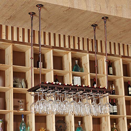 EMISOO Wine Rack Wall Mounted - Ceiling Wine Bottle Rack,Vintage Style Iron Hanging Wine Glass Holder Bar Accessories Shelving for Restaurant or