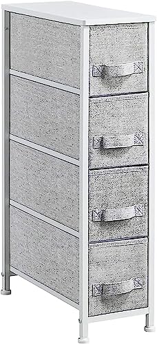 CIADAZ Narrow Dresser Tower with 4 Drawers, Easy Pull Handle Narrow Dresser Tower Sturdy Metal Frame Bathroom Little Cabinet Stand Slim Side Stor