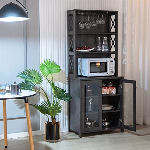 DSHGDJF Tall Freestanding Bar Cabinet Kitchen Buffet W/Glass Holder & Adjustable Shelf