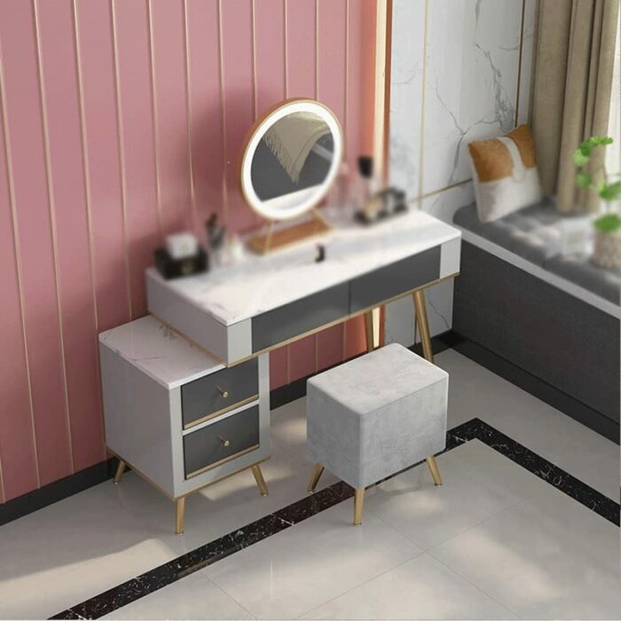 JJZXD Home with LED Lights Dressing Table Bedroom Iron Makeup Table with Multiple Drawers Dressing Table
