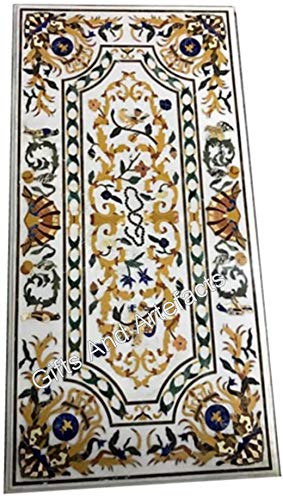 Gifts And Artefacts 30 x 60 Inches Heritage Art Dining Table Top for Home Furniture Decor Rectangle Shape White Marble Office Meeting Table with
