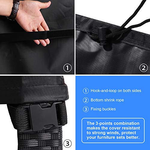 Callni Garden Furniture Covers with Side Tightening Strap, Windproof, Waterproof 420D Oxford Fabric, Patio Table Cover For Outside Chairs Sofa St