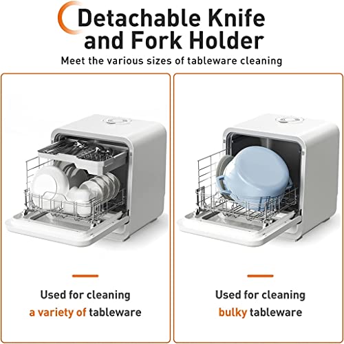 KKYKP Portable Dishwasher Countertop with Built-in Water Tank 5 Washing Programs Air Drying Function for Home and Kitchen (Color : White, Size :