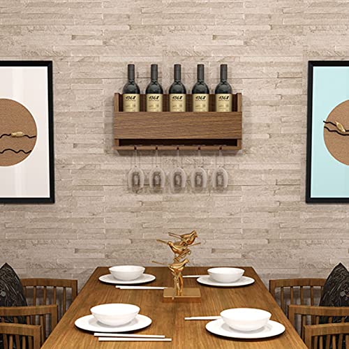 Qunine Wine Rack Wall Mounted Wine Holder Wood, Wine Storage Rack Wine Bottle Holder with Glass Holder Hanging Stemware Racks Bar Wall Wine Decor