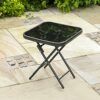 The STT Global Foldable Garden Side Table - Outdoor Garden Table - Small Patio Table - Folding Drinks Coffee Table - Tempered Glass with Metal Fr