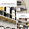 Gold Round Wall-Mounte Wine Rack ， Bar Restaurant Kitchen Wine Bottle Storage Shelf ，Hanging Wine Glass Holder Suspended Stemware Floating Organi