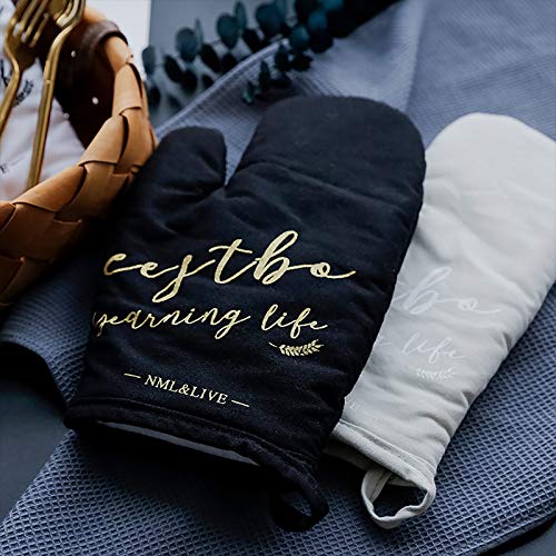 ALREMO HUANGXING - Oven Gloves, Heat Resistant Kitchen Oven Mitts, Letter Pattern, Heat Resistant Non-Slip Gloves Cotton Baking Insulation Gloves