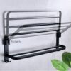 Towel Rack Black Aluminum,Foldable Towel Rails,2-Tiers Wall Hanging Towel Holder,for Bathroom Bedroom Kitchen