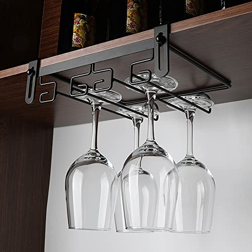 Chinese style wine glass holder.Black.Hanging type 2 row wine glass holder.Stainless steel.No need to drill.Adjustable.Bar,kitchen or study.A sto