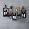 Vintage Wine Rack Wall Mounted Iron and Wood Wine Shelf Wine Glass Holder, Wall Hanging Stemware Goblet Holder Upside Down, Restaurant Home Kitch