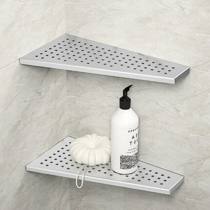Bernkot Corner Shower Shelf 2PCS, Trapezoid Shaped Corner Shelves for Tiled Wall, 304 Stainless Steel Bathroom Floating Shelf (Silver)