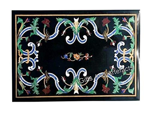 Gifts And Artefacts 36 x 48 Inches Heritage Art Dining Table Top with Royal Look Black Marble Rectangle Shape Kitchen Table for Hotel Decor