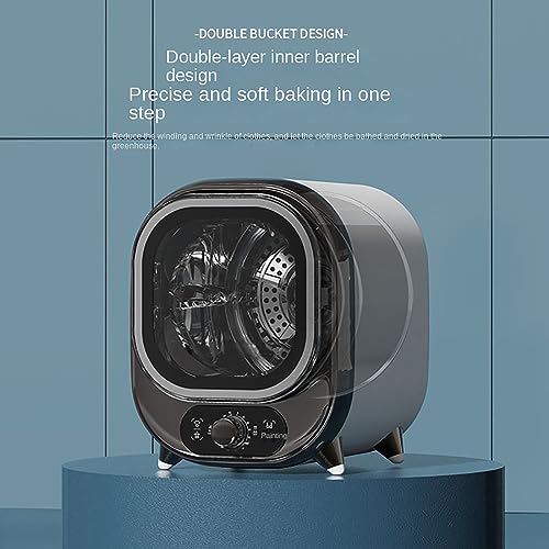 HTONVK Compact Mini Tumble Dryer, Portable, Freestanding Table top Dryer with Stainless Steel Tub, 450W Electric Tumble Laundry Dryer, for Apartm
