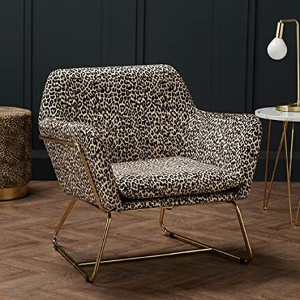 LPD Charles Leopard Print Plush Velvet Accent Armchair - Gold Metal Frame