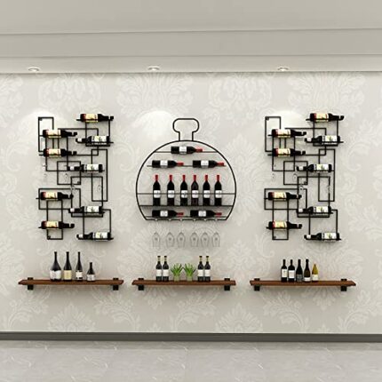 Industrial Wall Wine Rack,Wall Mounted Wine Rack,Modern Metal Wall Mounted Wine Display Rack,Wine Racks Wall Mounted With Wine Glass Holder,Wine