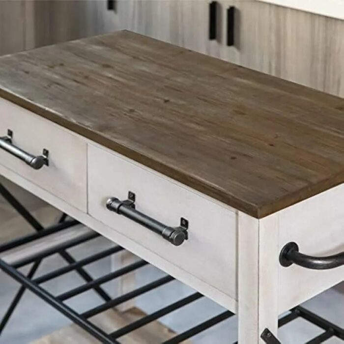 BHVXW Brown Kitchen Cart, Coffee Bar And Microwave Stand, Island On Wheels With Storage, Wood And Metal