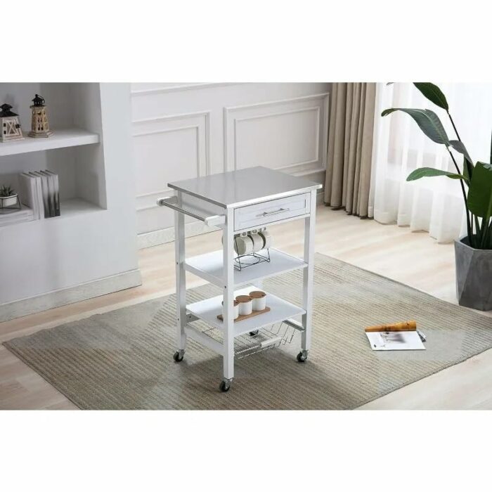 JJZXD Kitchen Cart With Stainless Steel Top, Rolling Cart