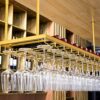 Gold Ceiling Wine Rack With Goblet Glass Rack, Home Wine Rack, Floating Wine Rack Organizer For Bar, Kitchen, Dining Room, Height Adjustable (Siz
