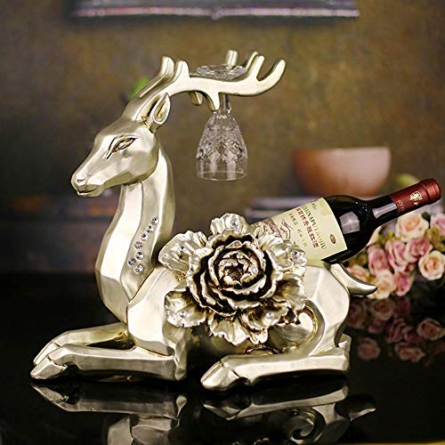 PIBM Stylish Simplicity European Home Decoration Handicraft Factory Direct Resin Lying Deer Wine Rack Peony Business Gifts Wholesale (40 * 25 * 3