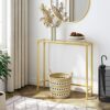 HOOBRO Console Table, Tempered Glass Sofa Table, Gold Hallway Table, Slim Entryway Table, 75 x 22 x 80 cm, Modern Display Table for Living Room,