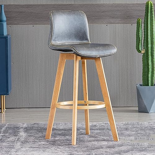 N/A Bar Stools Set of 2, Swivel Bar Chair Rubberwood High Stools, with Upholstered Backrest Seat & Footrest, for Kitchen Counter Dining Room Isla