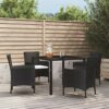 vidaXL Garden Dining Set 5 Piece, Table and Chairs with Cushions, Outdoor Lounge Set for Patio, Dinner Table Set, Modern Style, Black Poly Rattan