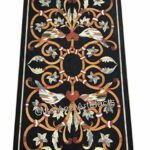 24 x 48 Inches Pietra Dura Art Kitchen Table Top for Home Furniture Rectangle Shape Black Marble Dining Table with Royal Look