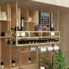 EMISOO Floating Wine Shelf with Glass Holder, Hanging Wine Rack Ceiling Stemware Shelf Wine Storage Display Rack for Under Cabinet Bar,Adjustable