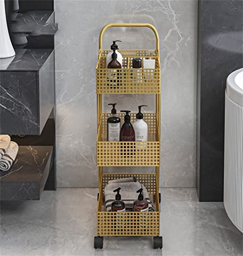 DSHGDJF Iron Rack Bedroom Kitchen Metal Mobile Bathroom Storage Rack Wheeled Trolley Gold Kitchen Cart Kitchen Island (Color : White)