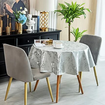 Flower Design Tablecloth, BOJVESH PVC Wipe Clean Waterproof Table Cover, Wipeable Oil-proof Spill-proof Dust-Proof Dining Table Tops for Home Kit