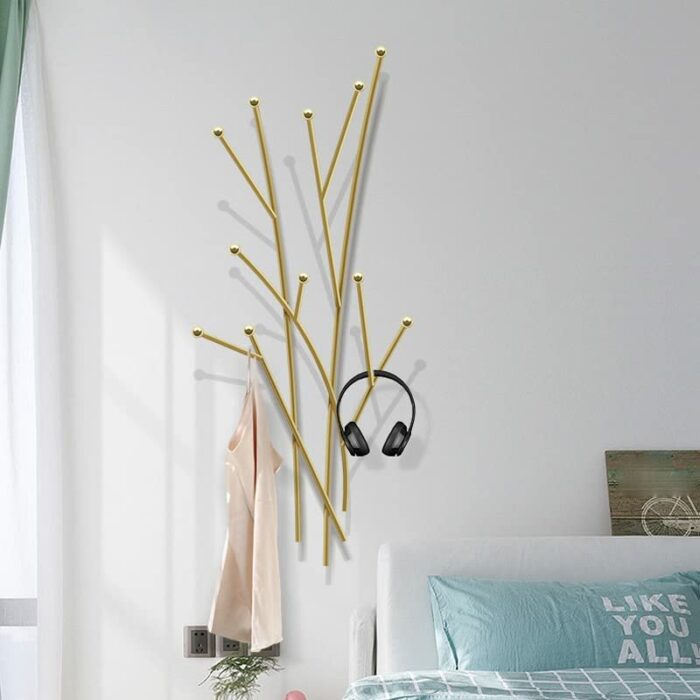 LUKEO Hats Golden Entrance Hall Wall Coat Rack Hanger Laundry Metal Bedroom Clothes Rack Jackets Furniture (Color : D, Size : Light Grey)