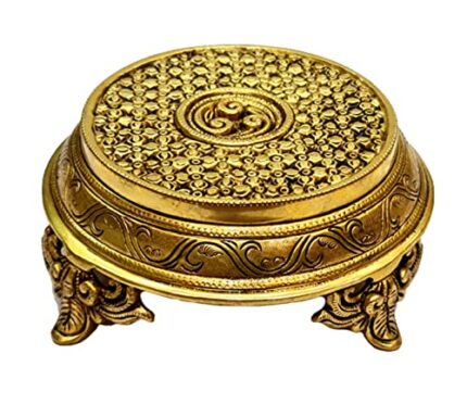 ESPLANADE Brass Decorative Round Pooja God Stool | Brass Chowki | Home Decor Sitting Table - 7" Inches